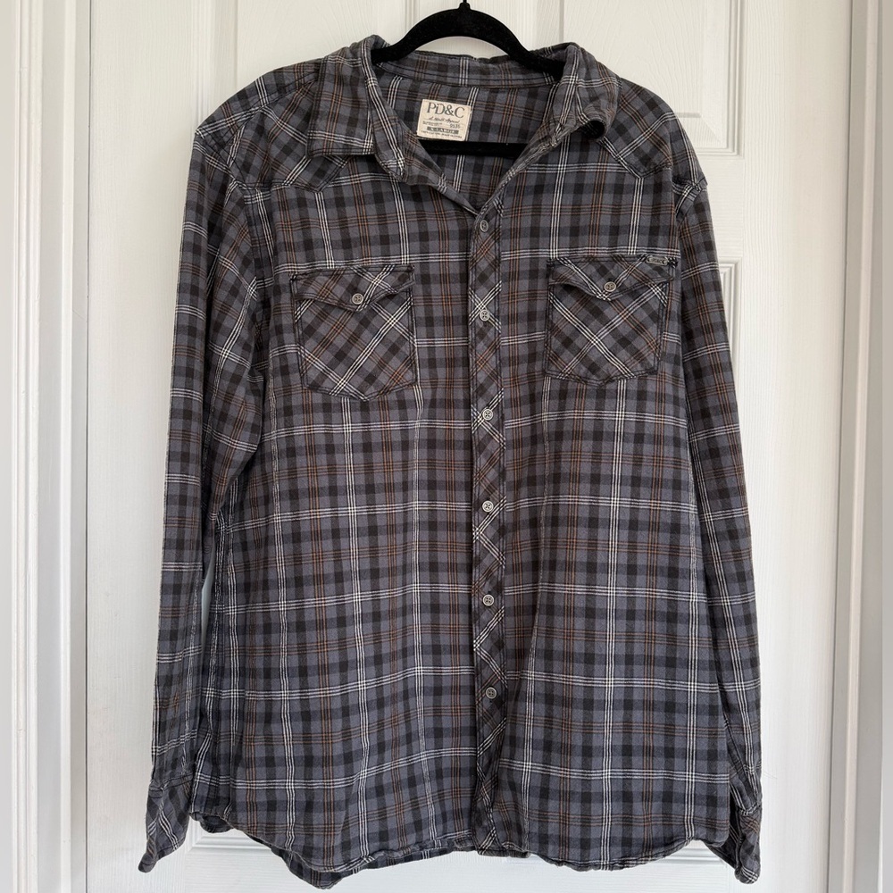 PD&C Men's Casual Plaid Shirt - Black and Brown